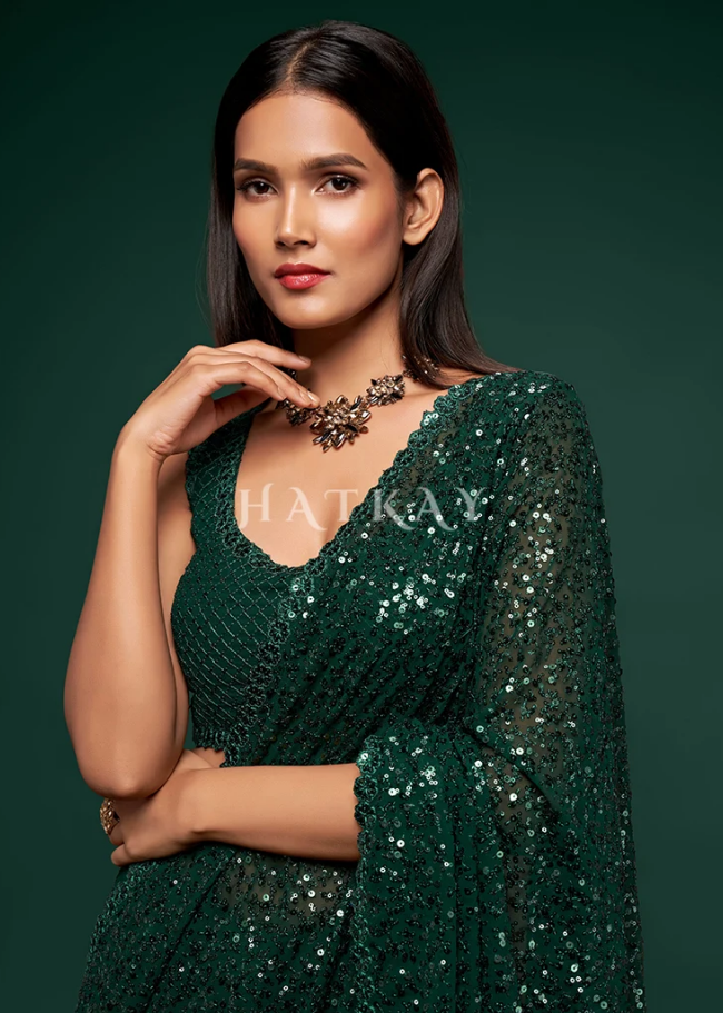green sequin saree 
