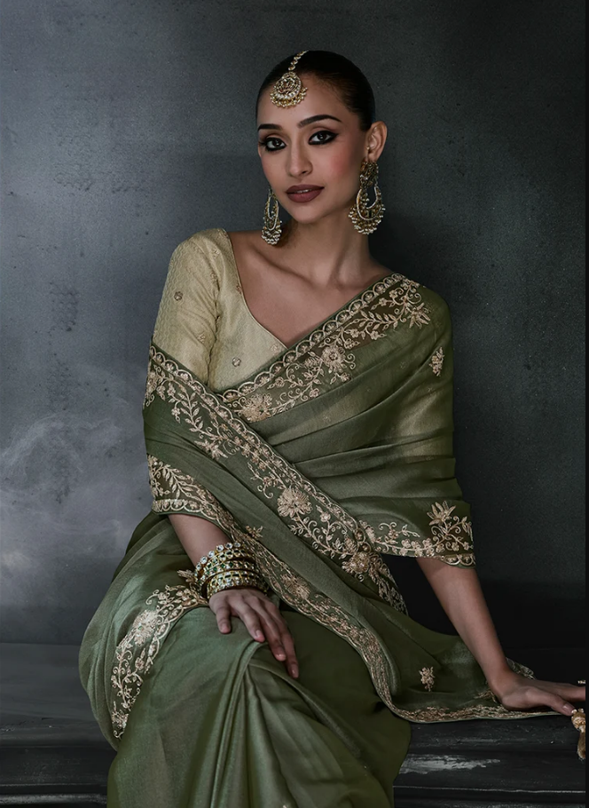 saree for wedding reception | mehendi green saree