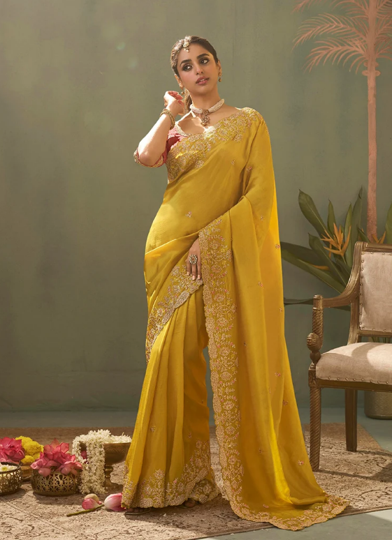 yellow saree | wedding saree | mustard color saree